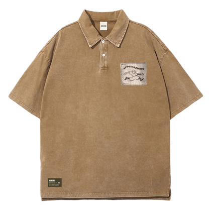 Approaching Washed Oversized Polo Shirt